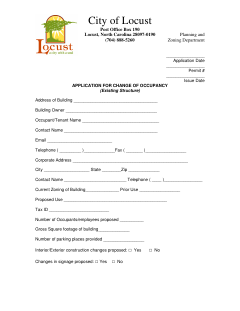 First page of the Application for Change of Occupancy
