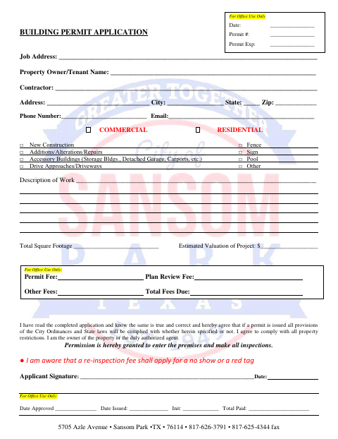 First page of the Building Permit Application