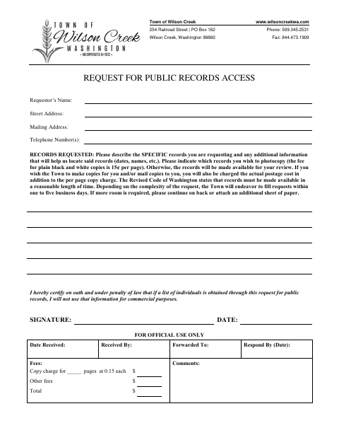 First page of the Request for Public Records Access