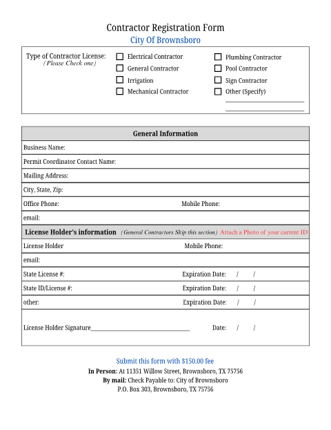 First page of the Contractor Registration Form
