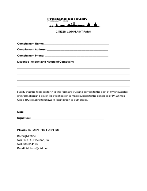 First page of the Citizen Complaint Form