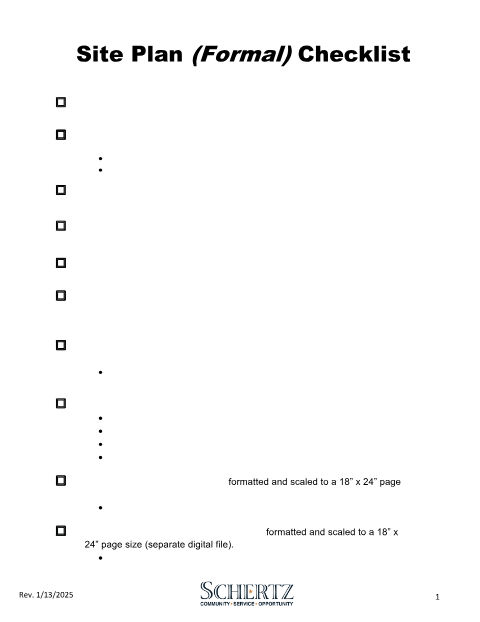 First page of the Site Plan (Formal) Checklist