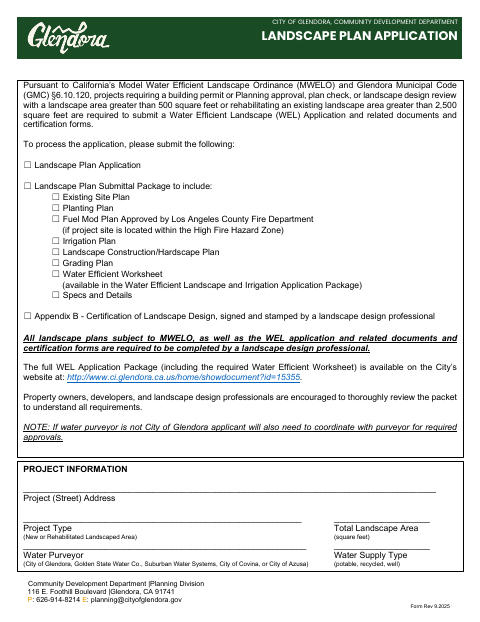 First page of the Landscape Plan Application