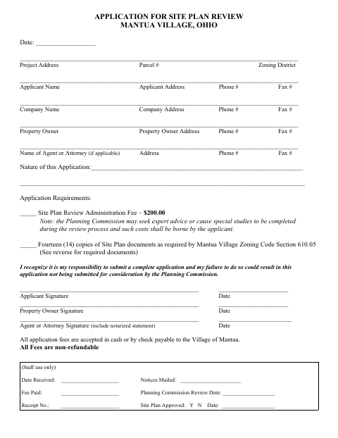 First page of the Application for Site Plan Review
