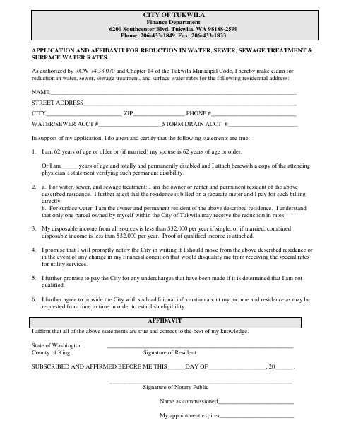 First page of the Application and Affidavit for Reduction in Utility Rates