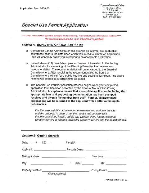 First page of the Special Use Permit Application