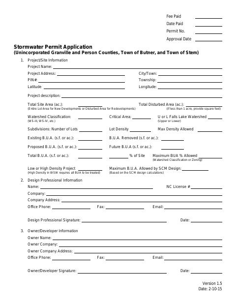 First page of the Stormwater Management Permit Application and Checklist