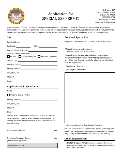 First page of the Application for Special Use Permit