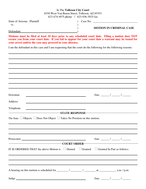 First page of the Motion in Criminal Case