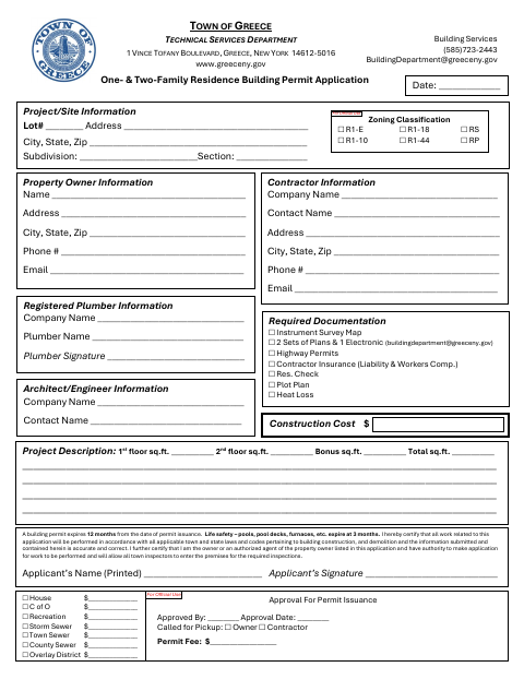 First page of the One- & Two-Family Residence Building Permit Application