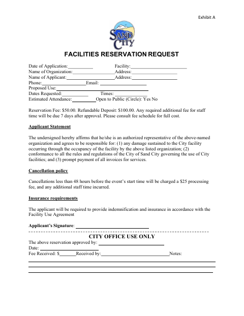 First page of the Facilities Reservation Request