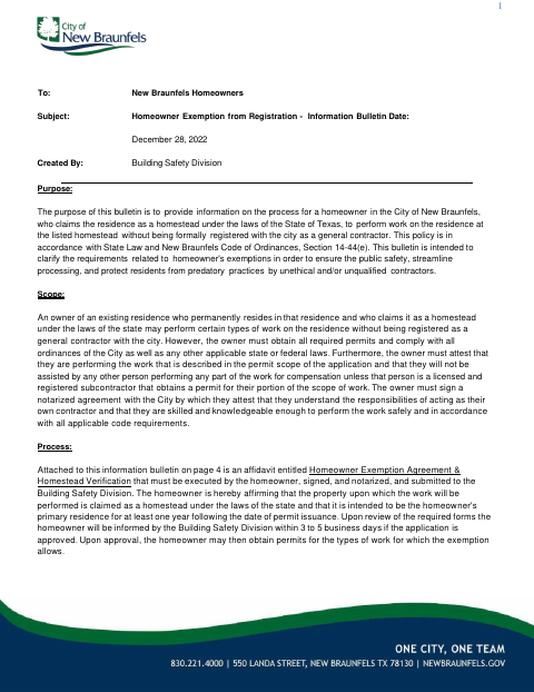 First page of the Homeowner Exemption Agreement & Homestead Verification