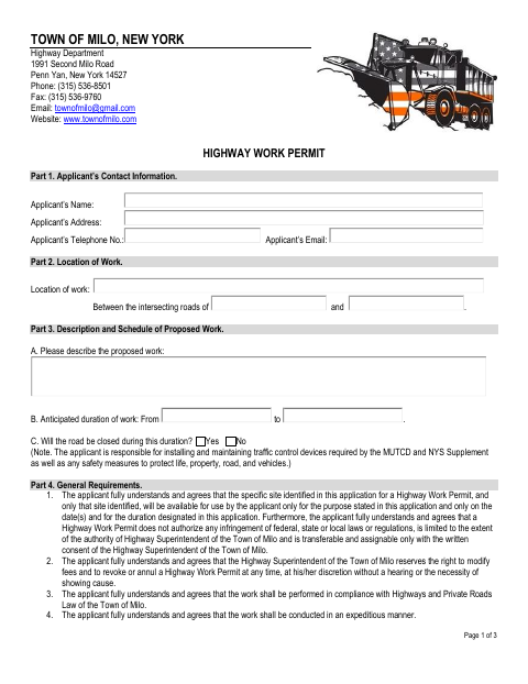 First page of the Highway Work Permit