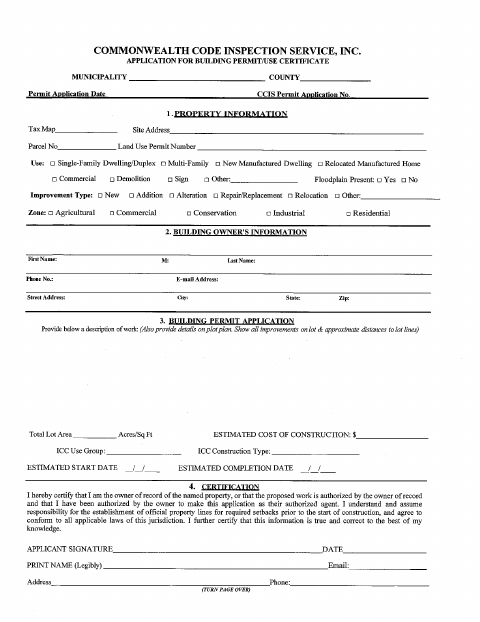 First page of the Building Permit Application
