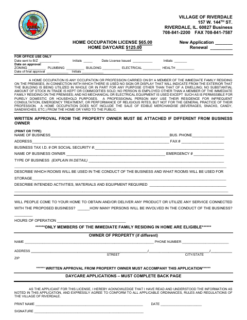First page of the Home Occupation License