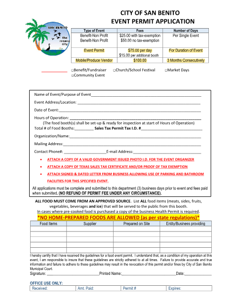 First page of the Event Permit Application