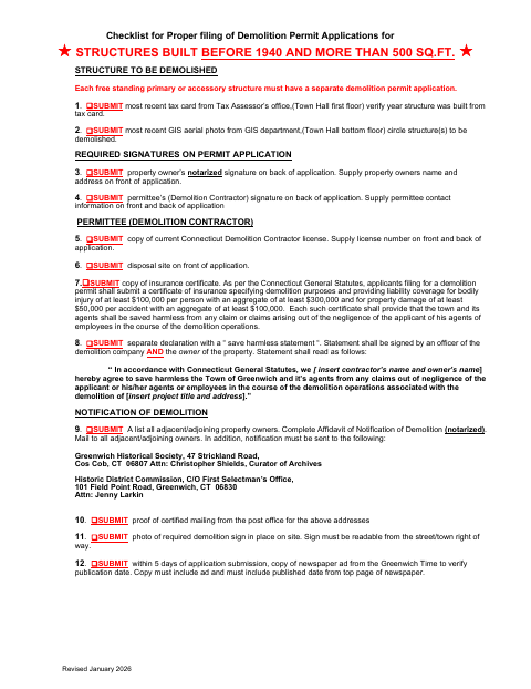 First page of the Demolition Permit Application Package