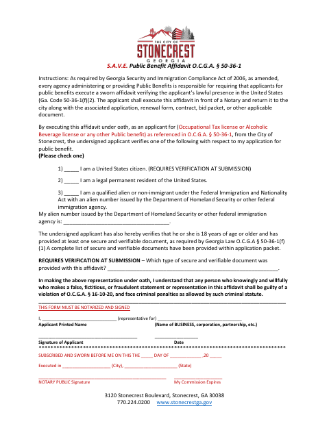 First page of the S.A.V.E. Public Benefit Affidavit
