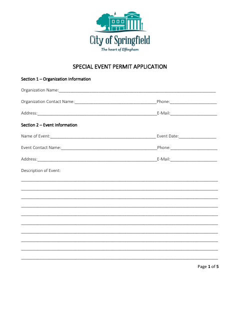 First page of the Special Event Permit Application