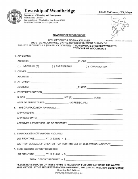 First page of the Sidewalk Waiver Application