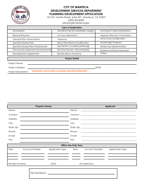First page of the Planning Development Application