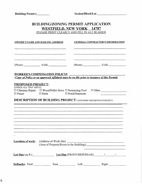 First page of the Building Permit for Small Projects