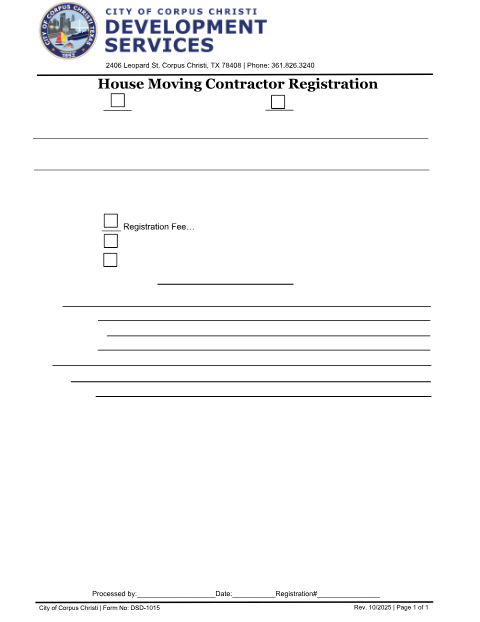 First page of the House Moving Contractor Registration