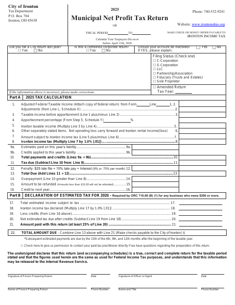 First page of the 2025 Municipal Net Profit Tax Return