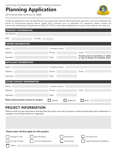 First page of the Planning Application