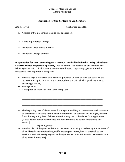 First page of the Application for Non-Conforming Use Certificate