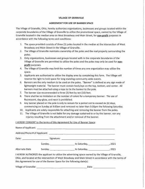 First page of the Application to Display Banner in West Broadway Median