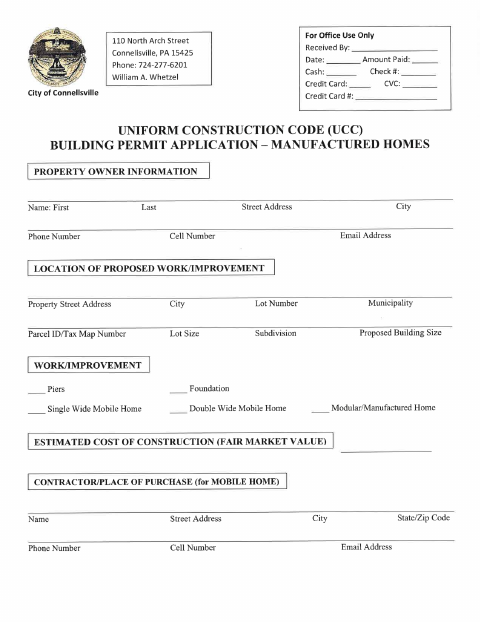 First page of the Building Permit Application for Manufactured Homes