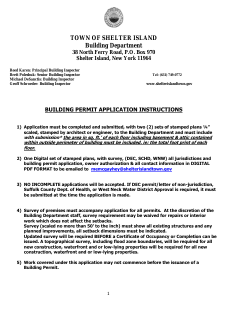 First page of the Building Permit Application