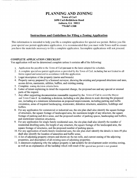 First page of the Special Use Permit Application