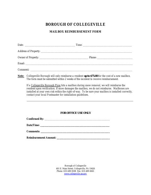 First page of the Mailbox Reimbursement Form