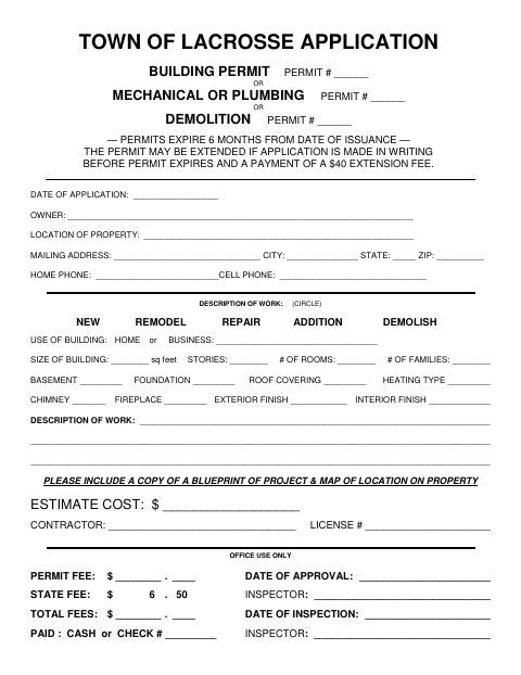 First page of the Building Permit Application