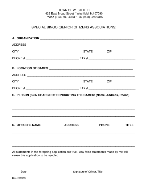 First page of the Special Bingo (Senior Citizens Associations)