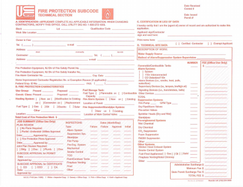 First page of the Fire Protection Subcode Technical Section