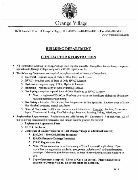 First page of the Contractor Registration Application