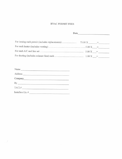 First page of the HVAC Work Permit