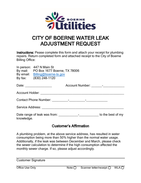 First page of the Water Leak Adjustment Request