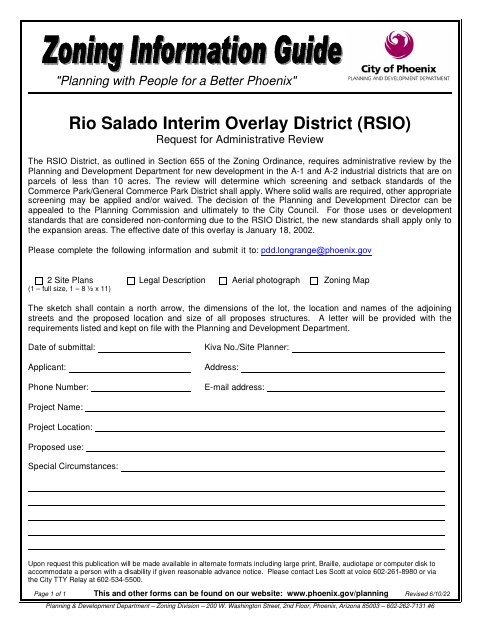 First page of the Rio Salado Interim Overlay District Administrative Review Request