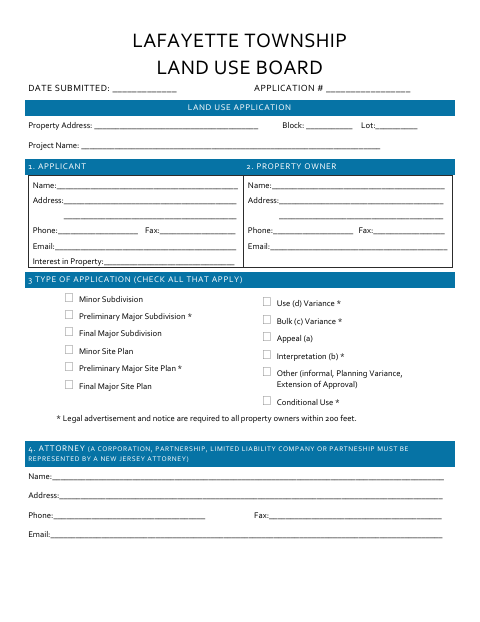First page of the Land Use Board Application