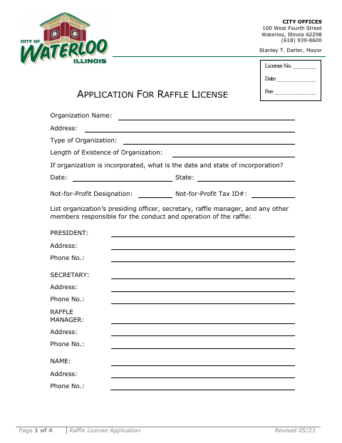 First page of the Raffle License Application