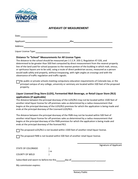 First page of the Affidavit of Measurement