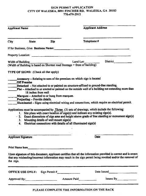 First page of the Sign Permit Application