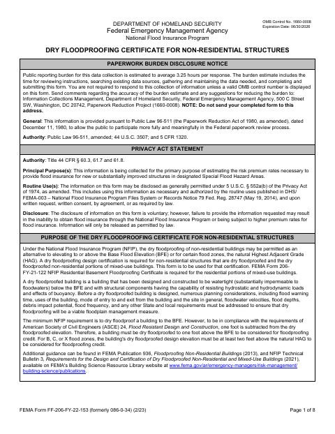 First page of the Floodproofing Certificate for Non-Residential Structures