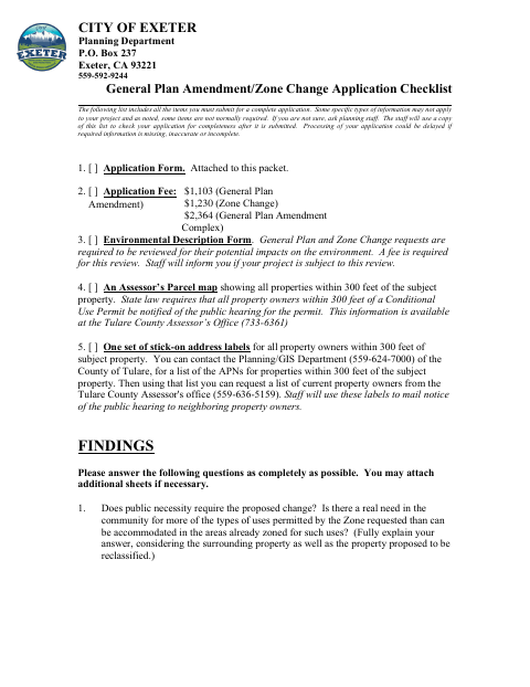 First page of the General Plan Amendment/Zone Change Application Checklist
