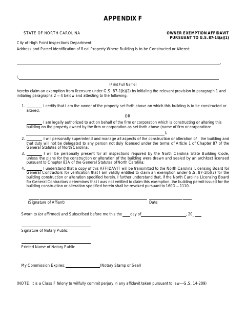 First page of the Owner Exemption Affidavit