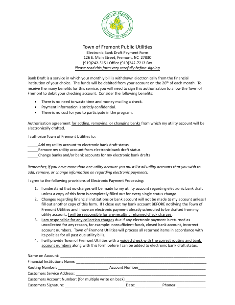 First page of the Electronic Bank Draft Payment Form
